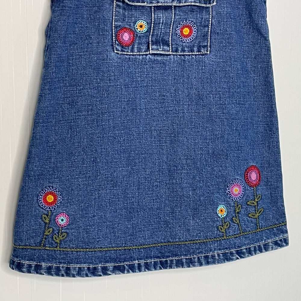 Gymboree Garden Party Denim Jumper Dress Embroidered Flowers Y2K Small 3 - Picture 4 of 15